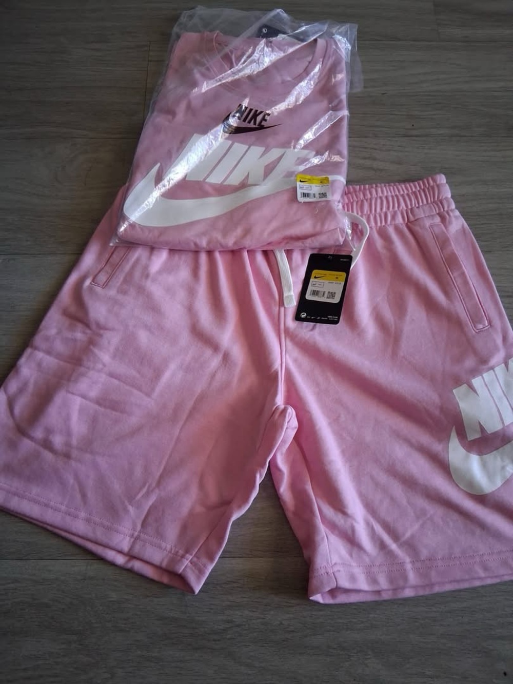 Nike Pink and White Logo Shorts and Top Set